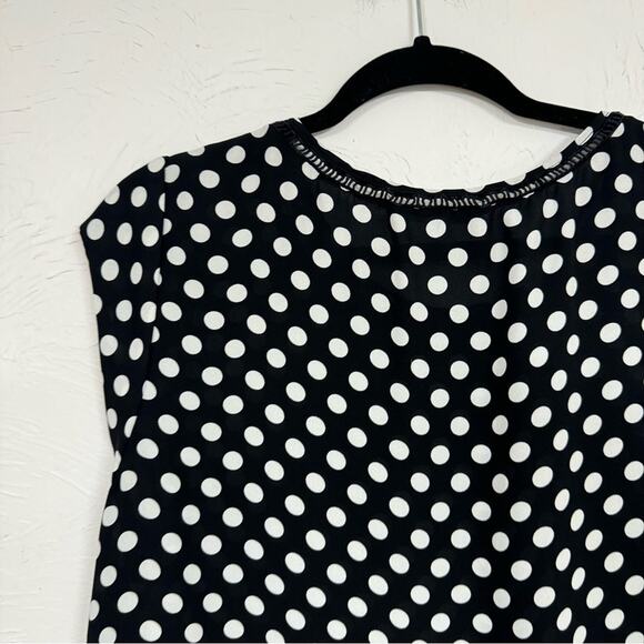 DR2 Daniel Rainn Black White Polka Dot Cap Sleeve Blouse Womens L Classic Preppy - Picture 6 of 9